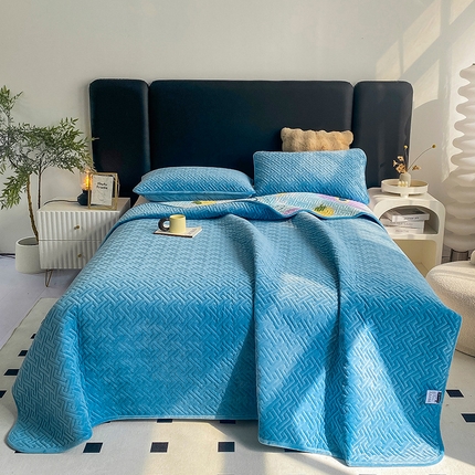 恋绒家纺 2025新款高克重240克宝宝绒床盖一面绒一面棉床罩 宾利蓝