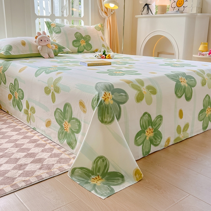 91家纺网 家纺一手货源 找家纺 绵庭家纺 2023新款12868系列全棉小清新印花单床单 半夏花语