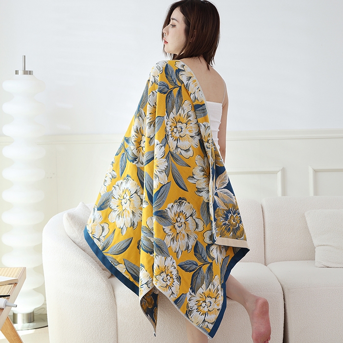 91家纺网 家纺一手货源 找家纺 朴尔家纺-毛巾被 2023新款加大浴巾纯棉四层纱布家用男女柔软不掉毛通用成人全棉洗澡大裹巾儿童卡通 80*160cm玉兰花开