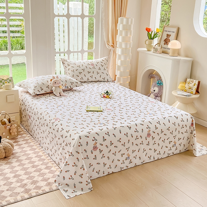 91家纺网 家纺一手货源 找家纺 绵庭家纺 2023新款12868系列全棉小清新印花单床单 香草之恋