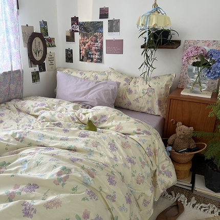 91家纺网 家纺一手货源 找家纺 （总）恋恋三季 2024新款ins风40支13372轻法式奶油田园全棉印花四件套-小香芝士