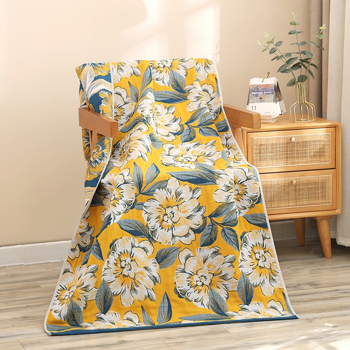 91家纺网 家纺一手货源 找家纺 朴尔家纺-毛巾被 2023新款加大浴巾纯棉四层纱布家用男女柔软不掉毛通用成人全棉洗澡大裹巾儿童卡通 80*160cm玉兰花开