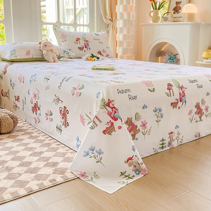 91家纺网 家纺一手货源 找家纺 绵庭家纺 2023新款12868系列全棉小清新印花单床单 森林狂欢