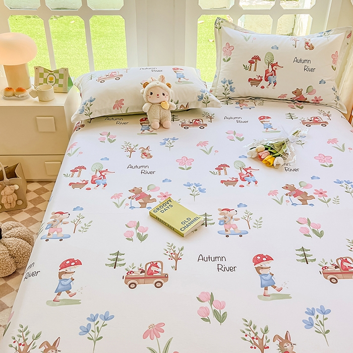 91家纺网 家纺一手货源 找家纺 绵庭家纺 2023新款12868系列全棉小清新印花单床单 森林狂欢