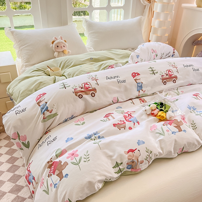 91家纺网 家纺一手货源 找家纺 绵庭家纺 2023新款12868系列全棉小清新印花单被套 森林狂欢