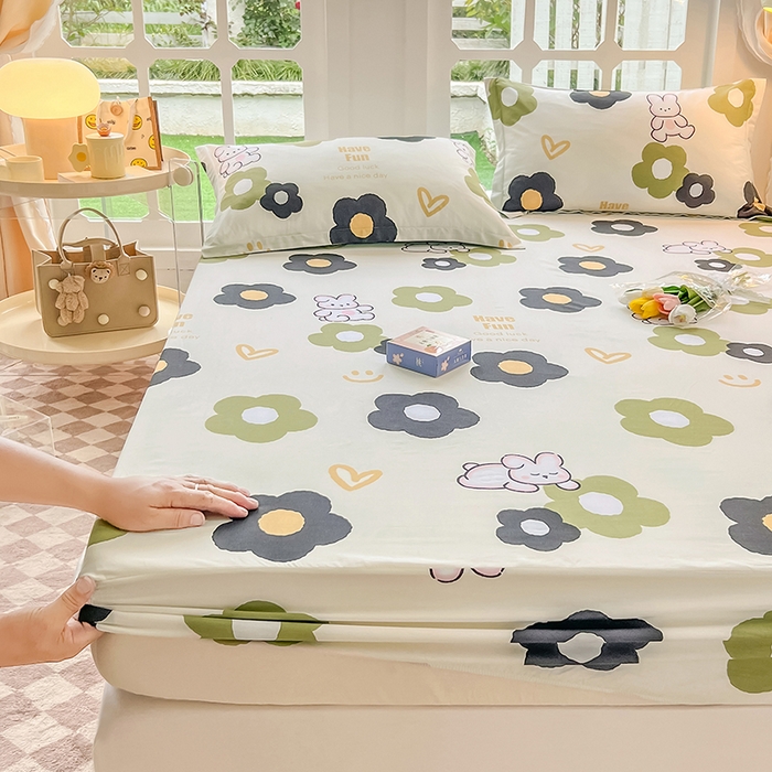 91家纺网 家纺一手货源 找家纺 绵庭家纺 2023新款12868系列全棉小清新印花单床笠 皮皮兔