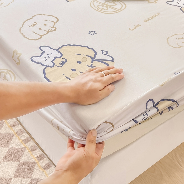 91家纺网 家纺一手货源 找家纺 绵庭家纺 2023新款12868系列全棉小清新印花单床笠 可爱小象