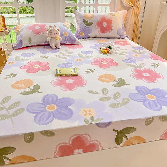 91家纺网 家纺一手货源 找家纺 绵庭家纺 2023新款12868系列全棉小清新印花单床笠 初晴花语