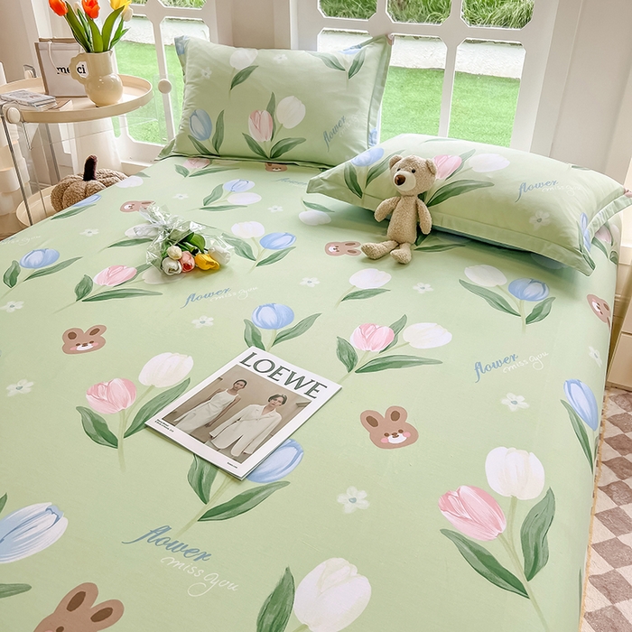 91家纺网 家纺一手货源 找家纺 绵庭家纺 2023新款12868系列全棉小清新印花单床单 丁香兔