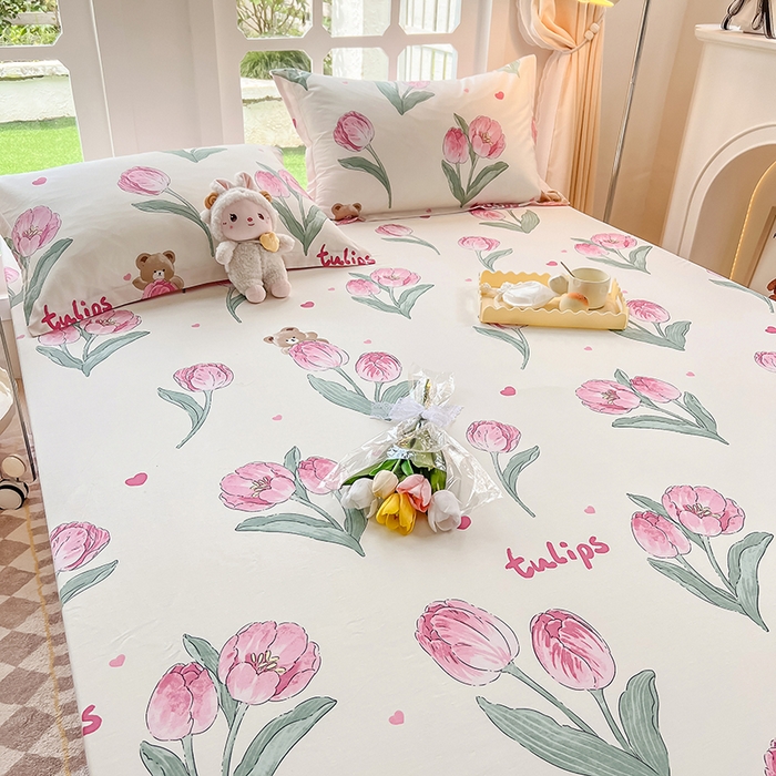 91家纺网 家纺一手货源 找家纺 绵庭家纺 2023新款12868系列全棉小清新印花单床笠 茉莉幻想