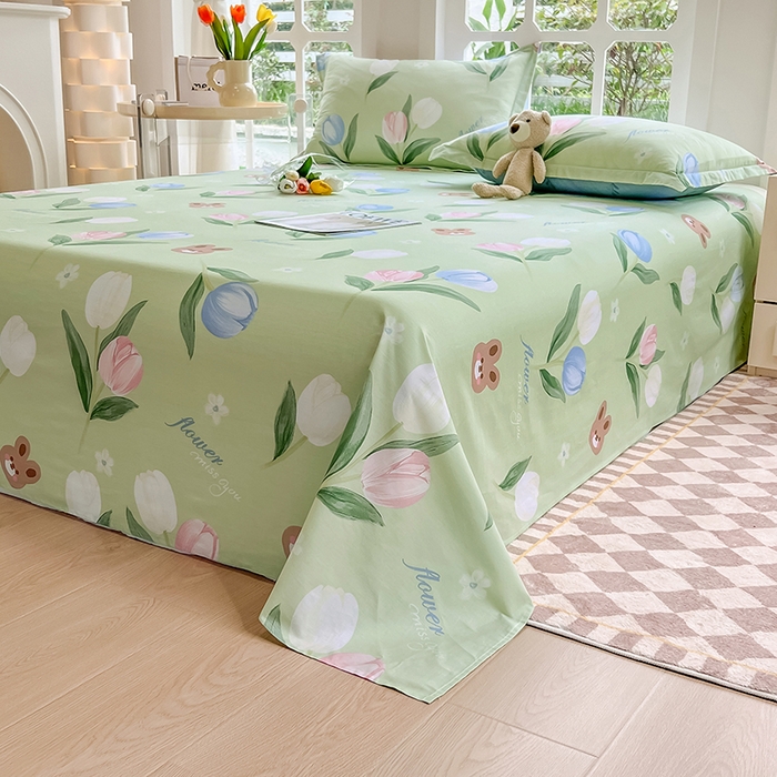 91家纺网 家纺一手货源 找家纺 绵庭家纺 2023新款12868系列全棉小清新印花单床单 丁香兔