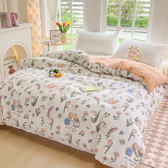 91家纺网 家纺一手货源 找家纺 绵庭家纺 2023新款12868系列全棉小清新印花单被套 波比兔