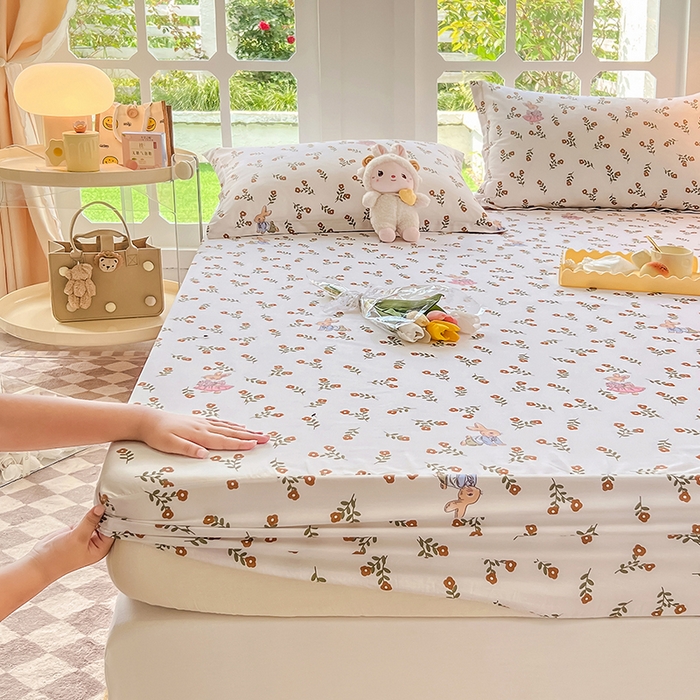 91家纺网 家纺一手货源 找家纺 绵庭家纺 2023新款12868系列全棉小清新印花单床笠 香草之恋