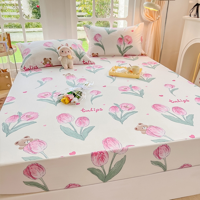 91家纺网 家纺一手货源 找家纺 绵庭家纺 2023新款12868系列全棉小清新印花单床笠 茉莉幻想