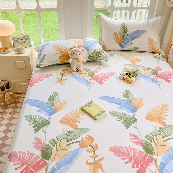 91家纺网 家纺一手货源 找家纺 绵庭家纺 2023新款12868系列全棉小清新印花单床单 梅林春晓