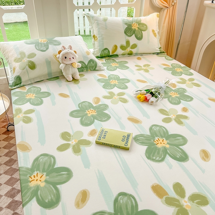 91家纺网 家纺一手货源 找家纺 绵庭家纺 2023新款12868系列全棉小清新印花单床笠 半夏花语