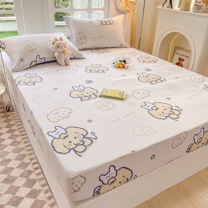 91家纺网 家纺一手货源 找家纺 绵庭家纺 2023新款12868系列全棉小清新印花单床笠 可爱小象