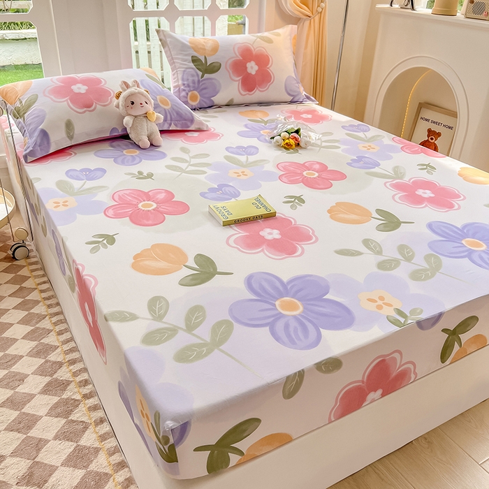 91家纺网 家纺一手货源 找家纺 绵庭家纺 2023新款12868系列全棉小清新印花单床笠 初晴花语