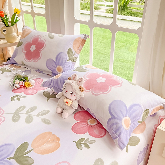 91家纺网 家纺一手货源 找家纺 绵庭家纺 2023新款12868系列全棉小清新印花单枕套 初晴花语