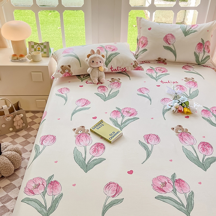 91家纺网 家纺一手货源 找家纺 绵庭家纺 2023新款12868系列全棉小清新印花单床单 茉莉幻想