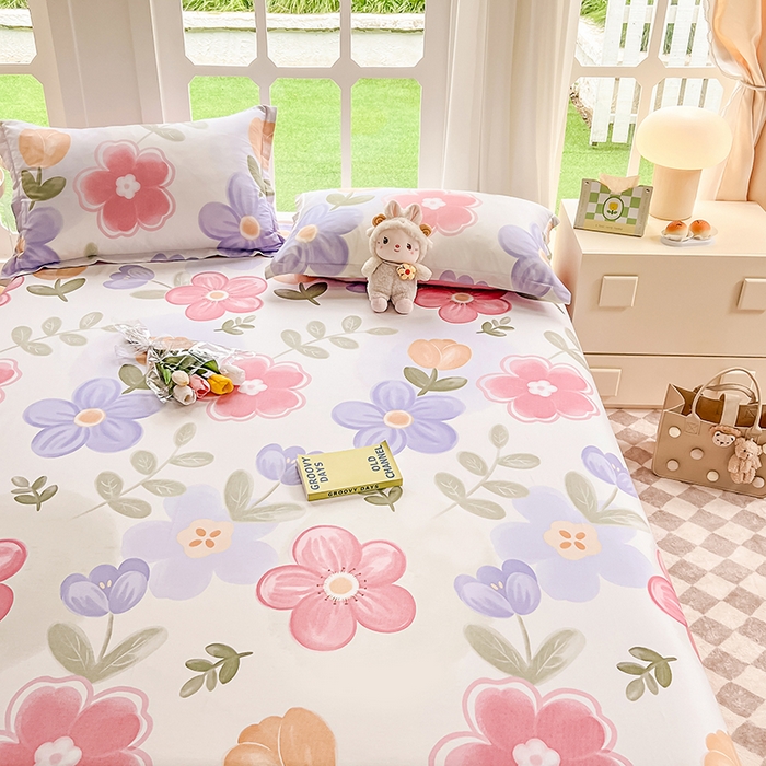 91家纺网 家纺一手货源 找家纺 绵庭家纺 2023新款12868系列全棉小清新印花单床单 初晴花语