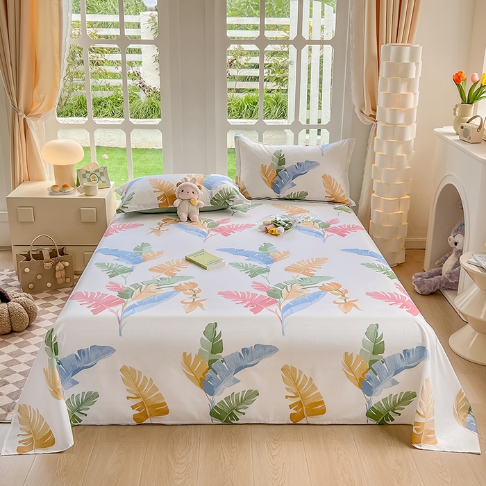 91家纺网 家纺一手货源 找家纺 绵庭家纺 2023新款12868系列全棉小清新印花单床单 梅林春晓