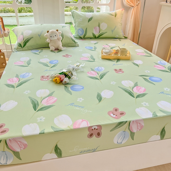 91家纺网 家纺一手货源 找家纺 绵庭家纺 2023新款12868系列全棉小清新印花单床笠 丁香兔