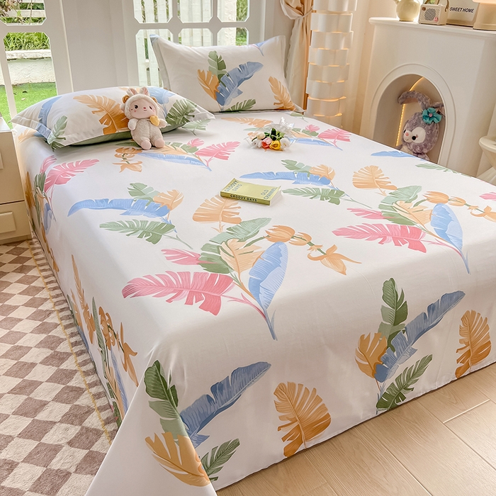 91家纺网 家纺一手货源 找家纺 绵庭家纺 2023新款12868系列全棉小清新印花单床单 梅林春晓