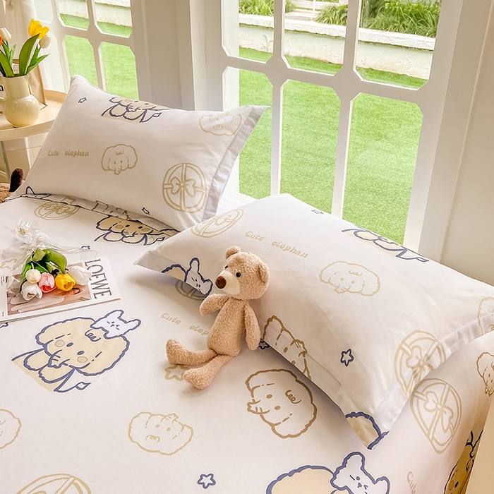 91家纺网 家纺一手货源 找家纺 绵庭家纺 2023新款12868系列全棉小清新印花单枕套 可爱小象