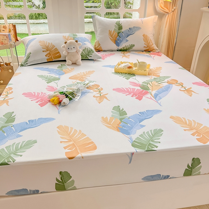 91家纺网 家纺一手货源 找家纺 绵庭家纺 2023新款12868系列全棉小清新印花单床笠 梅林春晓