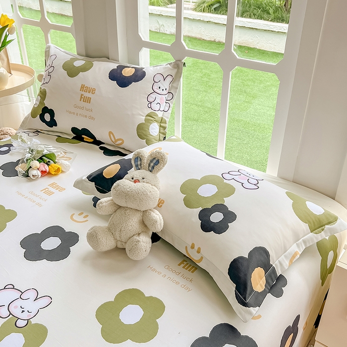 91家纺网 家纺一手货源 找家纺 绵庭家纺 2023新款12868系列全棉小清新印花单枕套 皮皮兔