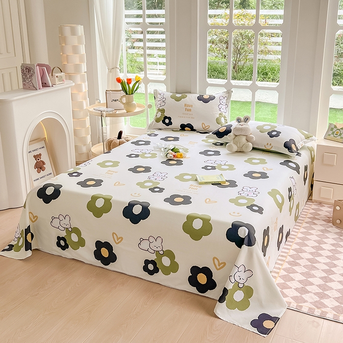 91家纺网 家纺一手货源 找家纺 绵庭家纺 2023新款12868系列全棉小清新印花单床单 皮皮兔