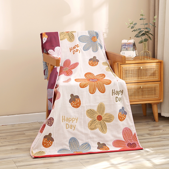 91家纺网 家纺一手货源 找家纺 朴尔家纺-毛巾被 2023新款加大浴巾纯棉四层纱布家用男女柔软不掉毛通用成人全棉洗澡大裹巾儿童卡通 80*160cm七色花