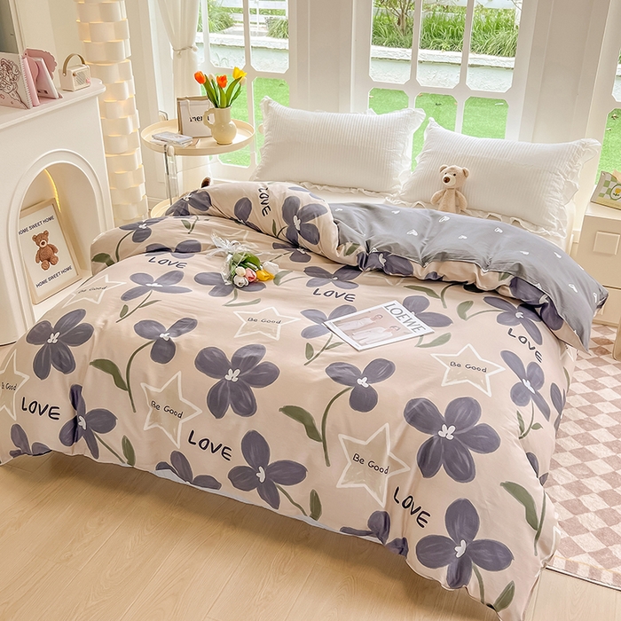 91家纺网 家纺一手货源 找家纺 绵庭家纺 2023新款12868系列全棉小清新印花单被套 雅卉