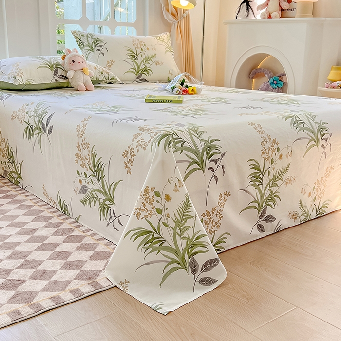 91家纺网 家纺一手货源 找家纺 绵庭家纺 2023新款12868系列全棉小清新印花单床单 清风絮语