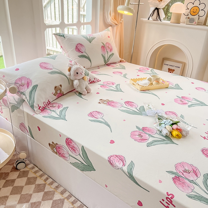 91家纺网 家纺一手货源 找家纺 绵庭家纺 2023新款12868系列全棉小清新印花单床笠 茉莉幻想