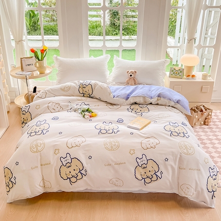 91家纺网 家纺一手货源 找家纺 绵庭家纺 2023新款12868系列全棉小清新印花单被套 可爱小象
