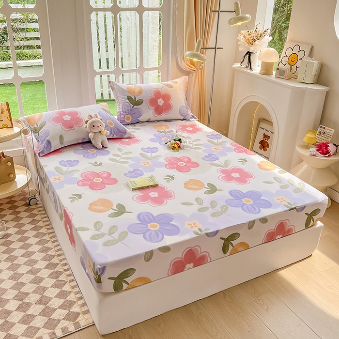 91家纺网 家纺一手货源 找家纺 绵庭家纺 2023新款12868系列全棉小清新印花单床笠 初晴花语