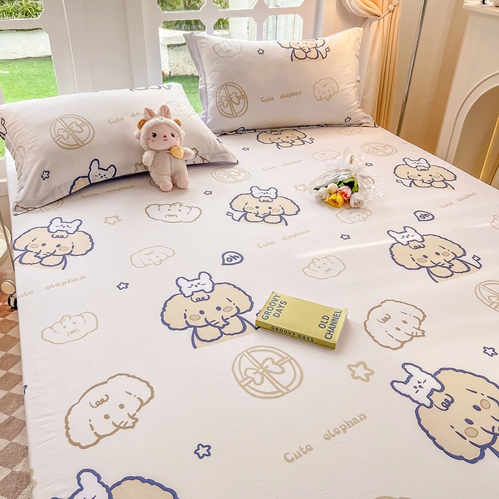 91家纺网 家纺一手货源 找家纺 绵庭家纺 2023新款12868系列全棉小清新印花单床笠 可爱小象