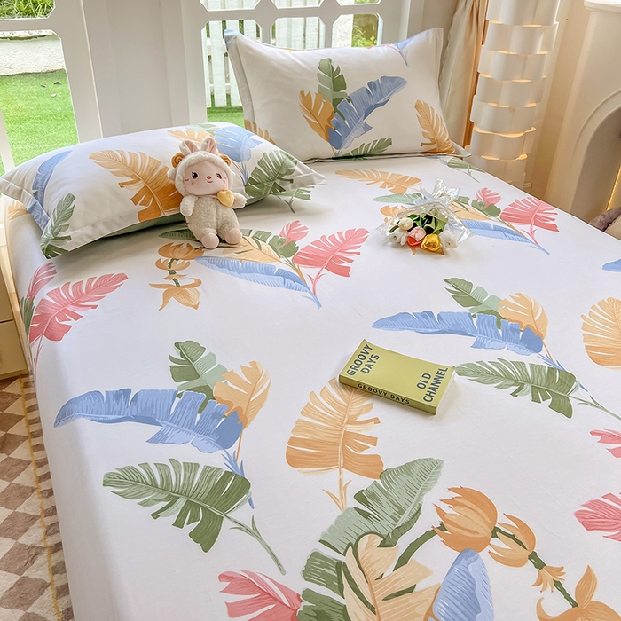 91家纺网 家纺一手货源 找家纺 绵庭家纺 2023新款12868系列全棉小清新印花单床单 梅林春晓