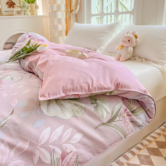 91家纺网 家纺一手货源 找家纺 绵庭家纺 2023新款12868系列全棉小清新印花单被套 玉芙蓉 豆沙