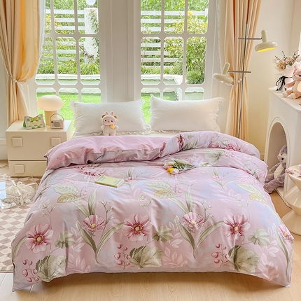 绵庭家纺 2023新款12868系列全棉小清新印花单被套 玉芙蓉 豆沙
