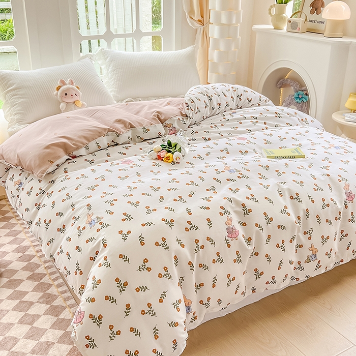 91家纺网 家纺一手货源 找家纺 绵庭家纺 2023新款12868系列全棉小清新印花单被套 香草之恋