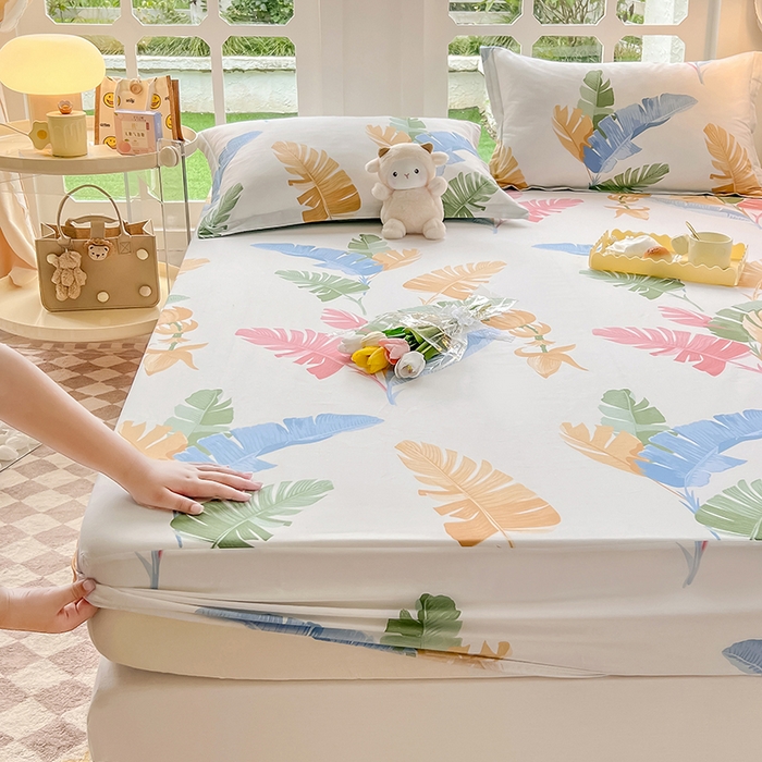 91家纺网 家纺一手货源 找家纺 绵庭家纺 2023新款12868系列全棉小清新印花单床笠 梅林春晓