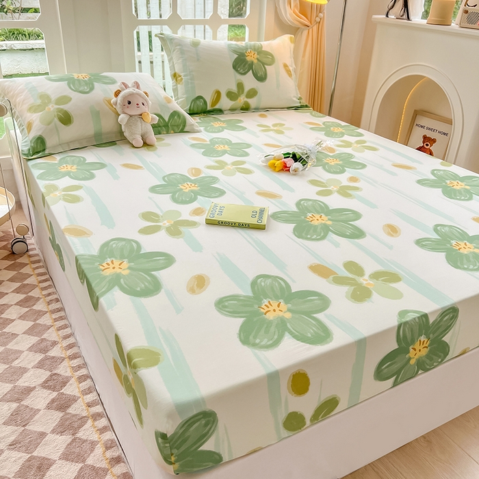 91家纺网 家纺一手货源 找家纺 绵庭家纺 2023新款12868系列全棉小清新印花单床笠 半夏花语