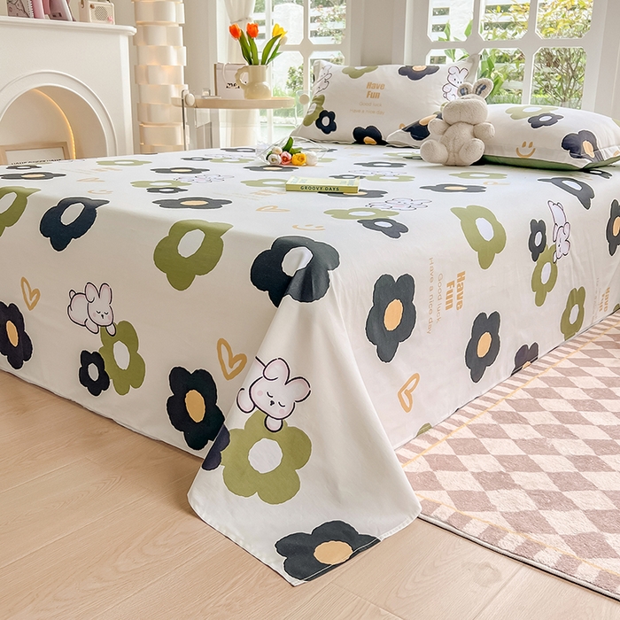 91家纺网 家纺一手货源 找家纺 绵庭家纺 2023新款12868系列全棉小清新印花单床单 皮皮兔