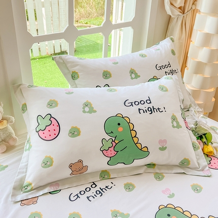 绵庭家纺 2023新款12868系列全棉小清新印花单枕套 恐龙贝贝