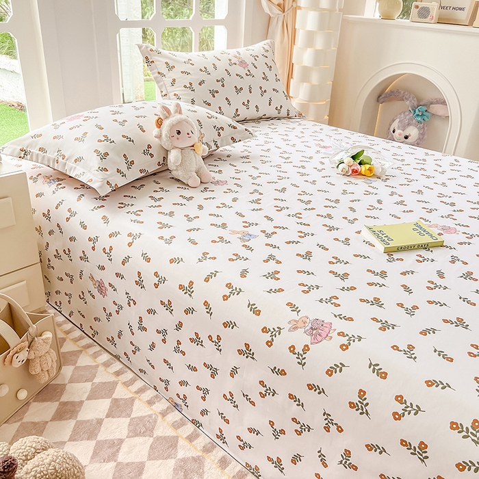 91家纺网 家纺一手货源 找家纺 绵庭家纺 2023新款12868系列全棉小清新印花单床单 香草之恋