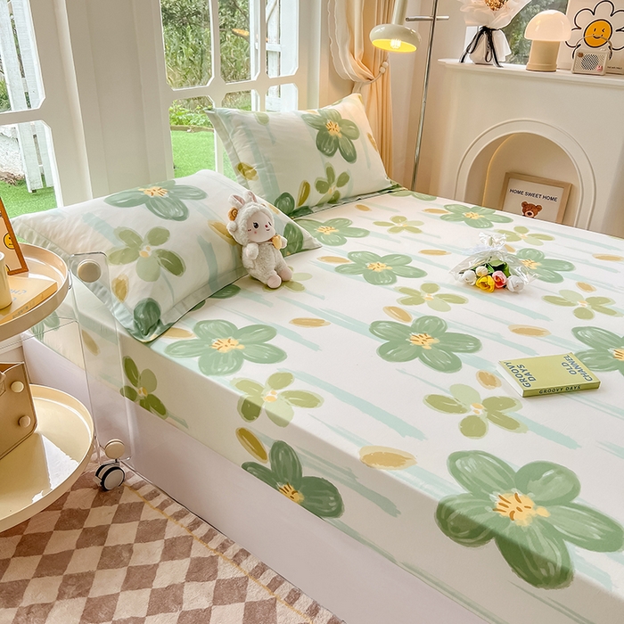 91家纺网 家纺一手货源 找家纺 绵庭家纺 2023新款12868系列全棉小清新印花单床笠 半夏花语