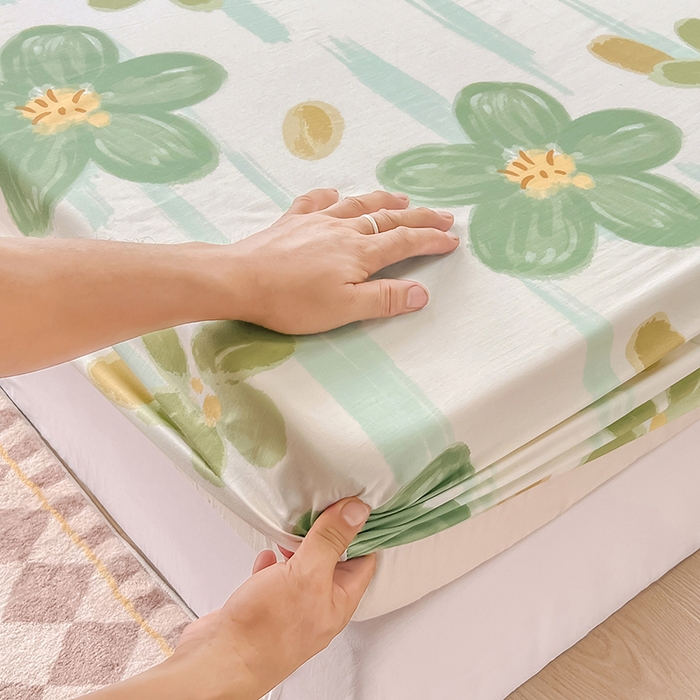 91家纺网 家纺一手货源 找家纺 绵庭家纺 2023新款12868系列全棉小清新印花单床笠 半夏花语